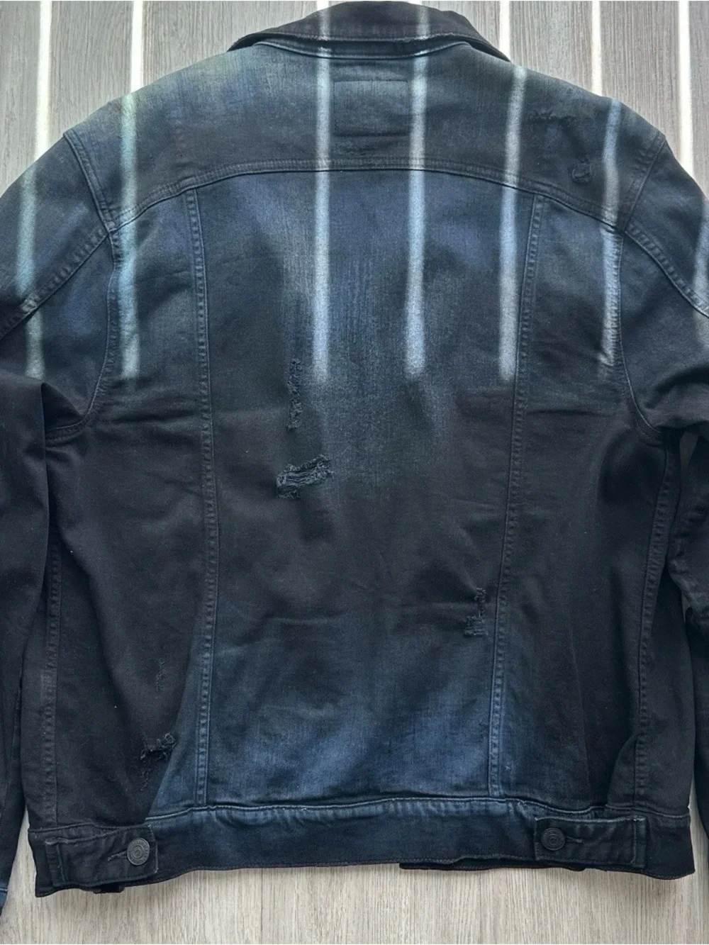 True Religion Black Denim Jacket with Blue Faded Accents